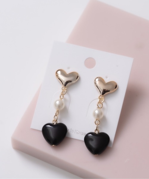 TONE SELECT GOODS（トーンセレクトグッズ）の「【Peony/ピオニー】/ぷっくりハートロングピアス（ピアス（両耳用）・レディース・ピンク/ブラック/ホワイト・FREE）」の3枚目の写真