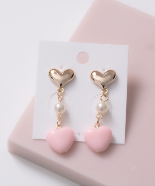 TONE SELECT GOODS（トーンセレクトグッズ）の「【Peony/ピオニー】/ぷっくりハートロングピアス（ピアス（両耳用）・レディース・ピンク/ブラック/ホワイト・FREE）」の5枚目の写真