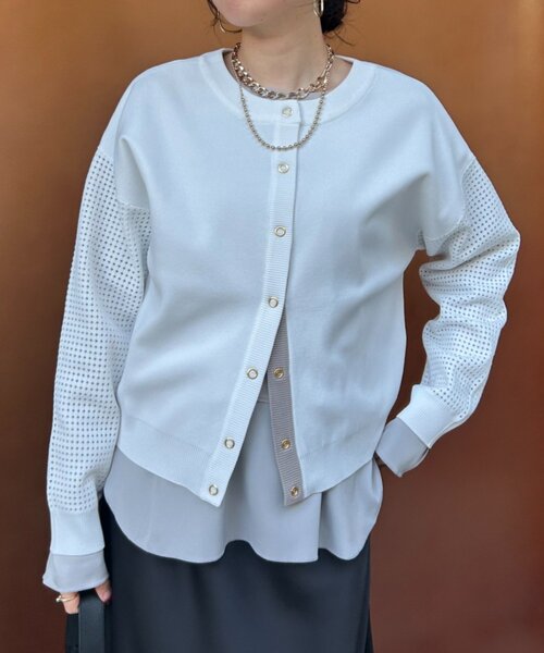 Jena espace merveilleux(ジェナ エスパスメルヴェイユ)の「ビハイ袖メッシュ2WAYカーディガン(カーディガン/ボレロ・レディース・パープル/グレー/オフホワイト/ブルー・FREE)」の1枚目の写真