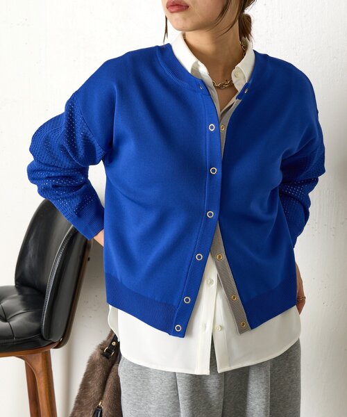 Jena espace merveilleux(ジェナ エスパスメルヴェイユ)の「ビハイ袖メッシュ2WAYカーディガン(カーディガン/ボレロ・レディース・パープル/グレー/オフホワイト/ブルー・FREE)」の3枚目の写真