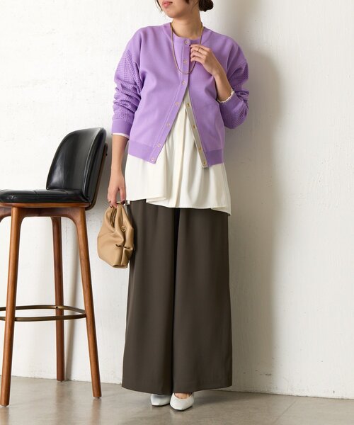 Jena espace merveilleux(ジェナ エスパスメルヴェイユ)の「ビハイ袖メッシュ2WAYカーディガン(カーディガン/ボレロ・レディース・パープル/グレー/オフホワイト/ブルー・FREE)」の7枚目の写真