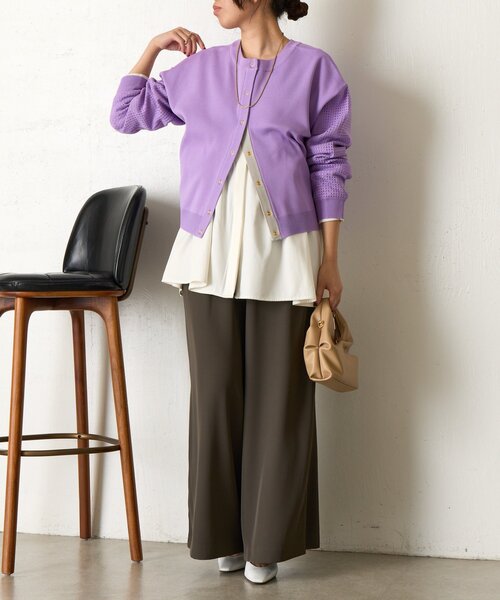 Jena espace merveilleux(ジェナ エスパスメルヴェイユ)の「ビハイ袖メッシュ2WAYカーディガン(カーディガン/ボレロ・レディース・パープル/グレー/オフホワイト/ブルー・FREE)」の8枚目の写真