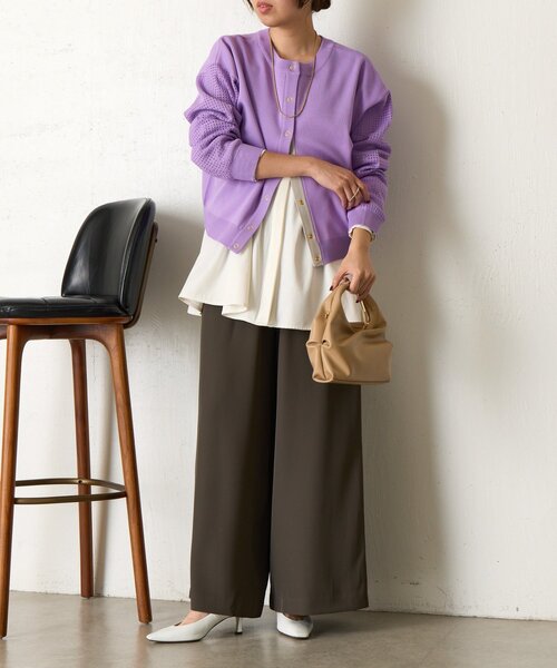 Jena espace merveilleux(ジェナ エスパスメルヴェイユ)の「ビハイ袖メッシュ2WAYカーディガン(カーディガン/ボレロ・レディース・パープル/グレー/オフホワイト/ブルー・FREE)」の9枚目の写真