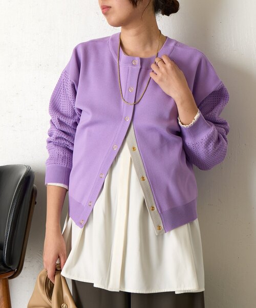 Jena espace merveilleux(ジェナ エスパスメルヴェイユ)の「ビハイ袖メッシュ2WAYカーディガン(カーディガン/ボレロ・レディース・パープル/グレー/オフホワイト/ブルー・FREE)」の12枚目の写真