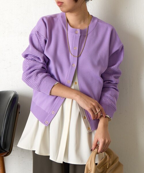 Jena espace merveilleux(ジェナ エスパスメルヴェイユ)の「ビハイ袖メッシュ2WAYカーディガン(カーディガン/ボレロ・レディース・パープル/グレー/オフホワイト/ブルー・FREE)」の13枚目の写真