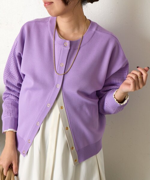 Jena espace merveilleux(ジェナ エスパスメルヴェイユ)の「ビハイ袖メッシュ2WAYカーディガン(カーディガン/ボレロ・レディース・パープル/グレー/オフホワイト/ブルー・FREE)」の14枚目の写真