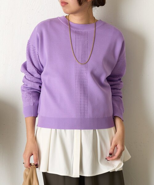 Jena espace merveilleux(ジェナ エスパスメルヴェイユ)の「ビハイ袖メッシュ2WAYカーディガン(カーディガン/ボレロ・レディース・パープル/グレー/オフホワイト/ブルー・FREE)」の17枚目の写真