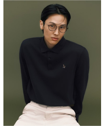 [アイコニック] ブラック長袖ピケポロシャツ