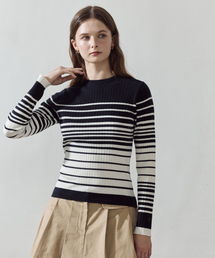 スリムストライプリブニット NAVY