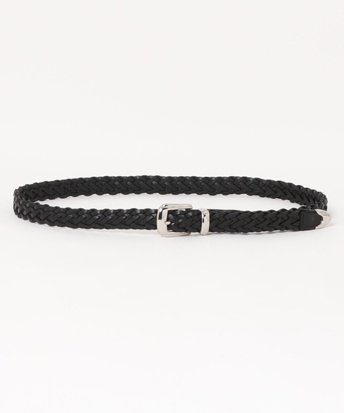 AKM 黒 編み込みレザーベルト フック式バックル ADAMPATEK/アダムパテック】braided leather belt/編み込みレザー