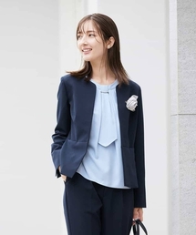 a.v.v | 【洗える/ストレッチ/セットアップ対応】ダブルクロスキーネックジャケット(ノーカラージャケット)