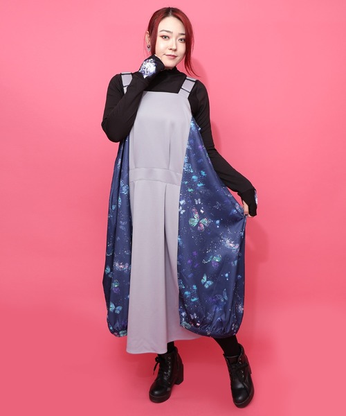 153776：宇宙蝶柄×ジャージ生地 ジャンパースカート