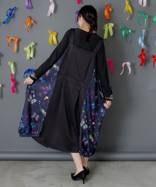 153776：宇宙蝶柄×ジャージ生地 ジャンパースカート