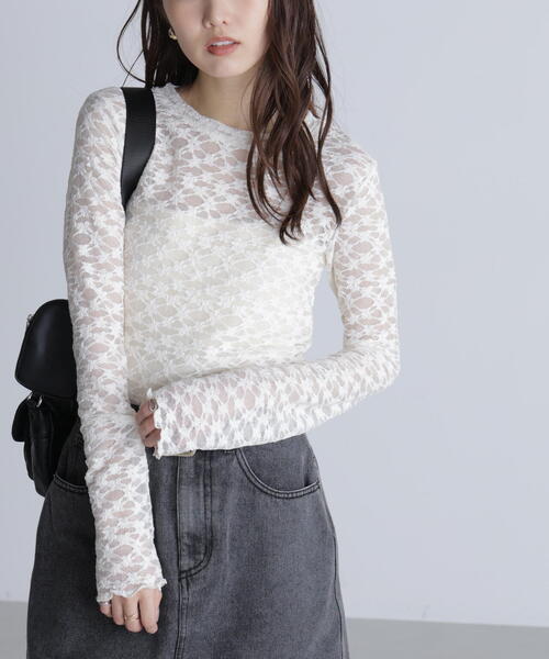 FREE'S MART(フリーズマート)の「◆長袖レースカットソー(Tシャツ/カットソー・レディース・ブラック/ホワイト系その他/ホワイト・FREE)」の2枚目の写真