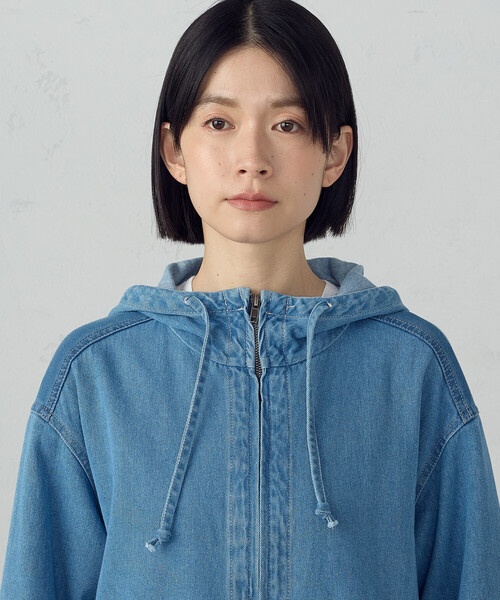 ONIGIRI（オニギリ）の「デニムパーカーワンピース / セットアップ対応（ワンピース・レディース・サックスブルー/グレー・FREE）」の12枚目の写真