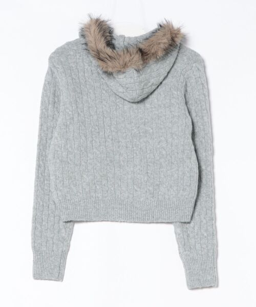 セール】《ケーブル編み×ファーフード》ダブルZIPニットパーカー／秋冬