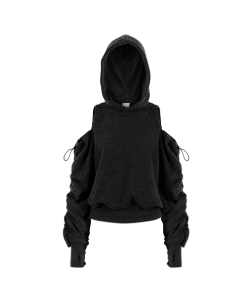 Cutout Off Shoulder Long Parka — длинная парка с открытыми плечами (черная)