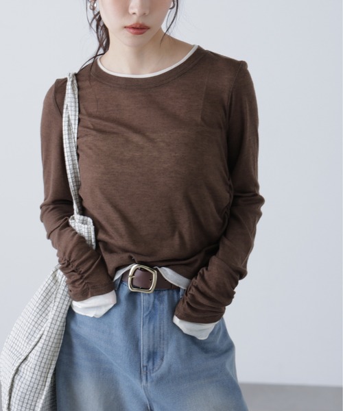 FREE'S MART(フリーズマート)の「◇シアーテレコレイヤード風カットソー(Tシャツ/カットソー・レディース・ホワイト/グレー/ブラウン/サックスブルー・FREE)」の4枚目の写真