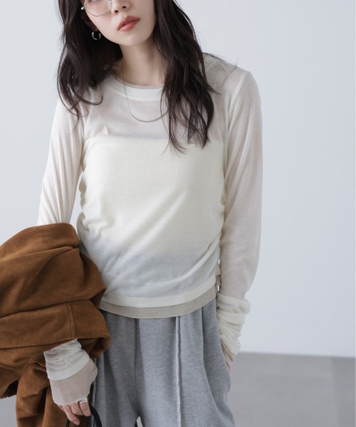 FREE'S MART(フリーズマート)の「◇シアーテレコレイヤード風カットソー(Tシャツ/カットソー・レディース・ホワイト/グレー/ブラウン/サックスブルー・FREE)」の2枚目の写真