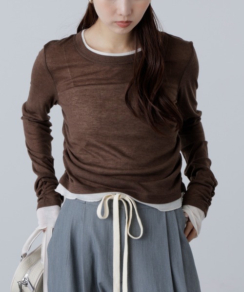 FREE'S MART(フリーズマート)の「◇シアーテレコレイヤード風カットソー(Tシャツ/カットソー・レディース・ホワイト/グレー/ブラウン/サックスブルー・FREE)」の6枚目の写真