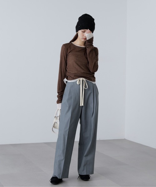 FREE'S MART(フリーズマート)の「◇シアーテレコレイヤード風カットソー(Tシャツ/カットソー・レディース・ホワイト/グレー/ブラウン/サックスブルー・FREE)」の9枚目の写真