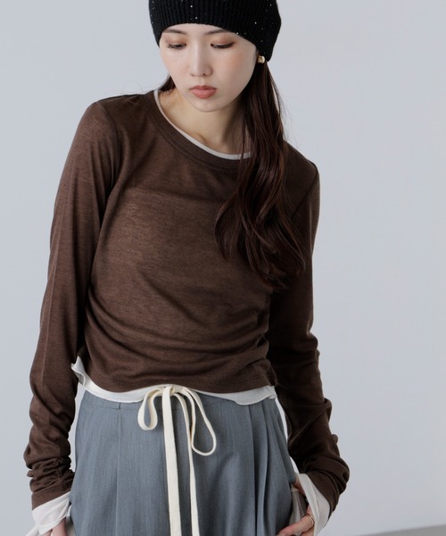 FREE'S MART(フリーズマート)の「◇シアーテレコレイヤード風カットソー(Tシャツ/カットソー・レディース・ホワイト/グレー/ブラウン/サックスブルー・FREE)」の10枚目の写真