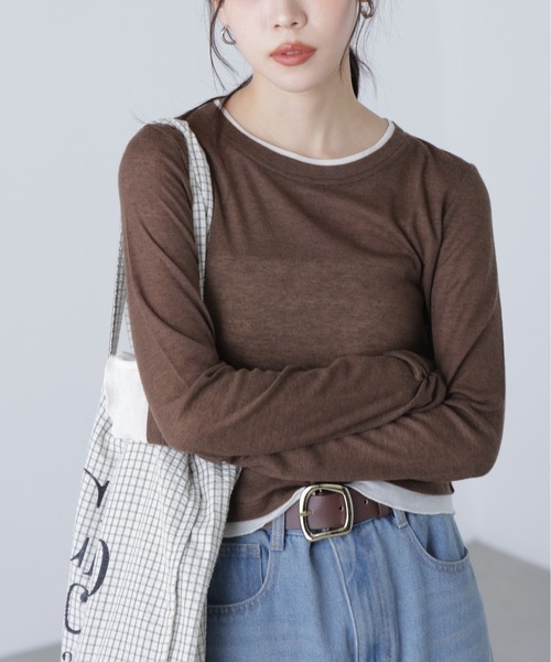 FREE'S MART(フリーズマート)の「◇シアーテレコレイヤード風カットソー(Tシャツ/カットソー・レディース・ホワイト/グレー/ブラウン/サックスブルー・FREE)」の13枚目の写真