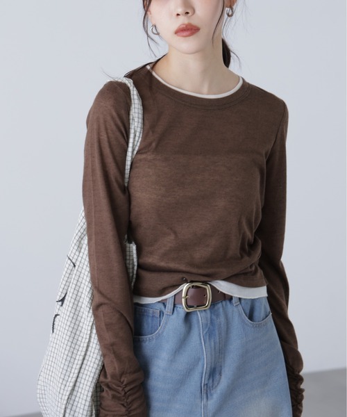 FREE'S MART(フリーズマート)の「◇シアーテレコレイヤード風カットソー(Tシャツ/カットソー・レディース・ホワイト/グレー/ブラウン/サックスブルー・FREE)」の15枚目の写真