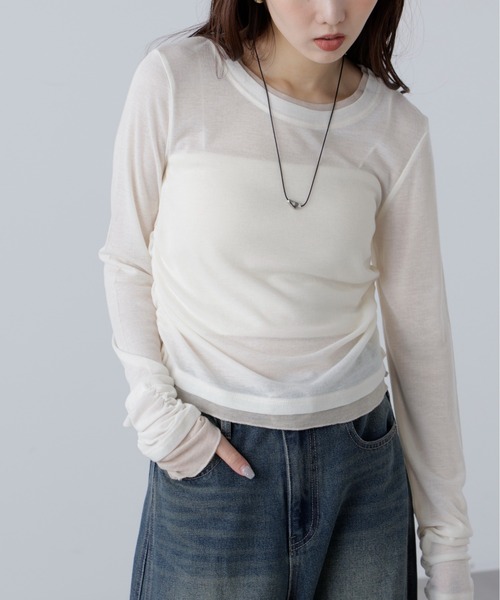 FREE'S MART(フリーズマート)の「◇シアーテレコレイヤード風カットソー(Tシャツ/カットソー・レディース・ホワイト/グレー/ブラウン/サックスブルー・FREE)」の22枚目の写真