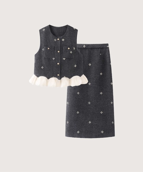 Texture Embroidery Skirt Set Up