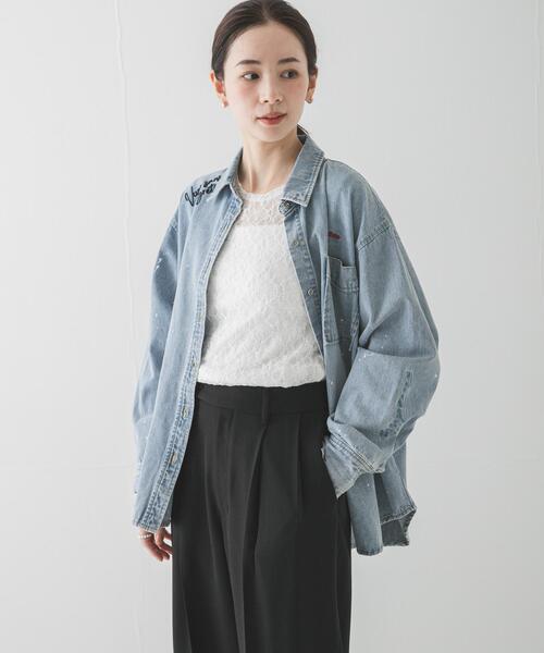 URBAN RESEARCH（アーバンリサーチ）の「ストレッチレーストップス（Tシャツ/カットソー・レディース・オフホワイト/ブラック・FREE）」の4枚目の写真