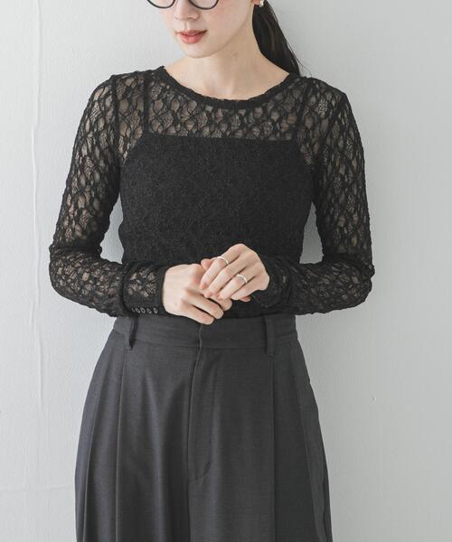 URBAN RESEARCH（アーバンリサーチ）の「ストレッチレーストップス（Tシャツ/カットソー・レディース・オフホワイト/ブラック・FREE）」の15枚目の写真