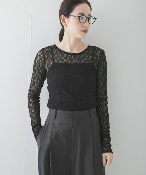 URBAN RESEARCH（アーバンリサーチ）の「ストレッチレーストップス（Tシャツ/カットソー・レディース・オフホワイト/ブラック・FREE）」の16枚目の写真