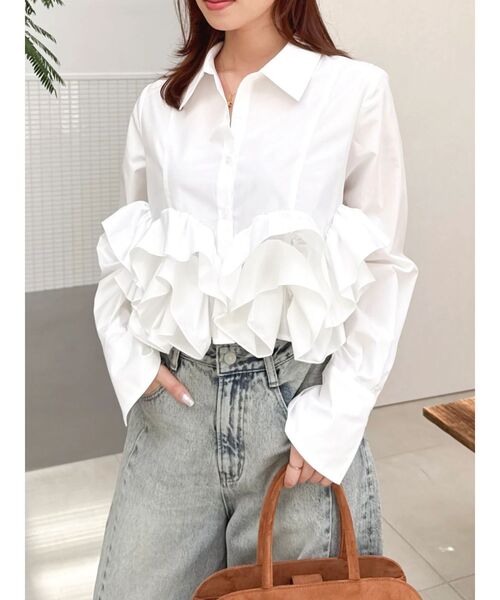 dazzlin（ダズリン）の「ウェーブフリルショートシャツ（シャツ/ブラウス・レディース・ブルー/ピンク/オフホワイト・FREE）」の11枚目の写真