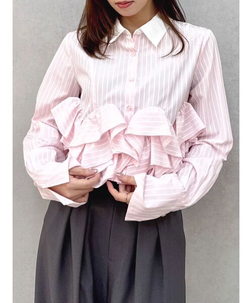 dazzlin（ダズリン）の「ウェーブフリルショートシャツ（シャツ/ブラウス・レディース・ブルー/ピンク/オフホワイト・FREE）」の17枚目の写真