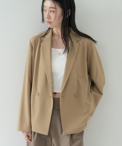 GALLEST（ギャレスト）の「Comfy SET UP｜ダブルブレストイージージャケット【セットアップ対応／通勤／カセット服】（テーラードジャケット・レディース・ブラック/ダークグレー/キャメル/ライトブルー・40/38/36）」の4枚目の写真