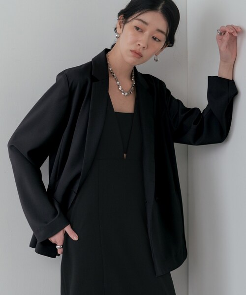 GALLEST（ギャレスト）の「Comfy SET UP｜ダブルブレストイージージャケット【セットアップ対応／通勤／カセット服】（テーラードジャケット・レディース・ブラック/ダークグレー/キャメル/ライトブルー・40/38/36）」の2枚目の写真