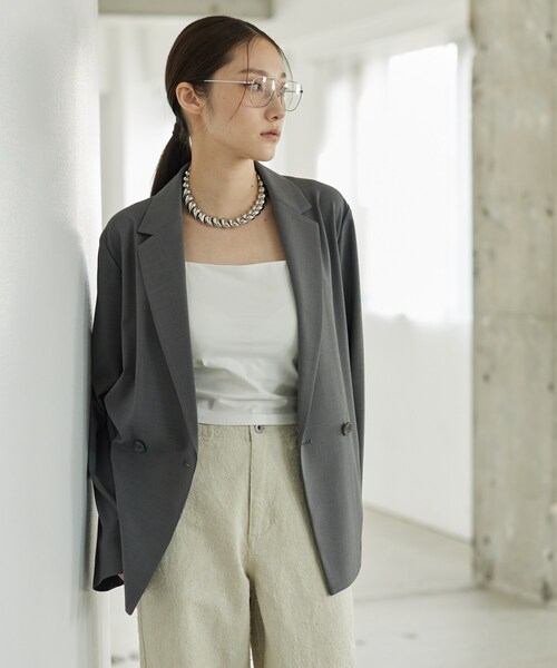 GALLEST（ギャレスト）の「Comfy SET UP｜ダブルブレストイージージャケット【セットアップ対応／通勤／カセット服】（テーラードジャケット・レディース・ブラック/ダークグレー/キャメル/ライトブルー・40/38/36）」の9枚目の写真