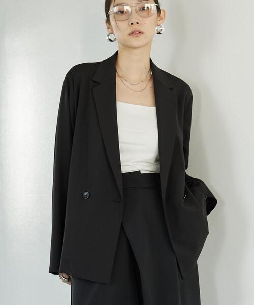 GALLEST（ギャレスト）の「Comfy SET UP｜ダブルブレストイージージャケット【セットアップ対応／通勤／カセット服】（テーラードジャケット・レディース・ブラック/ダークグレー/キャメル/ライトブルー・40/38/36）」の17枚目の写真