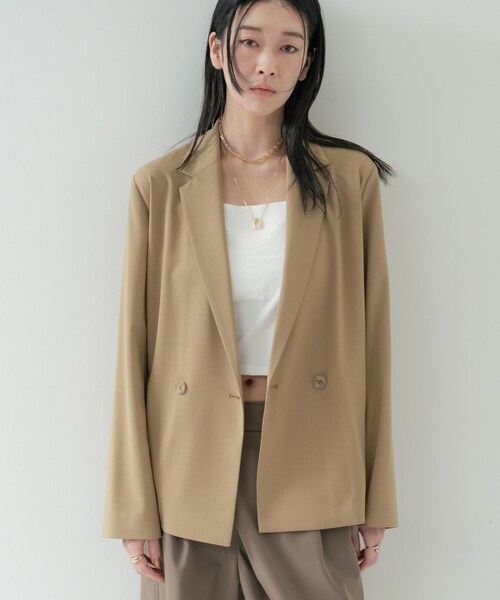 GALLEST（ギャレスト）の「Comfy SET UP｜ダブルブレストイージージャケット【セットアップ対応／通勤／カセット服／接触冷感／UVカット】（テーラードジャケット・レディース・ブラック/ダークグレー/キャメル/ライトブルー・40/38/36）」の5枚目の写真