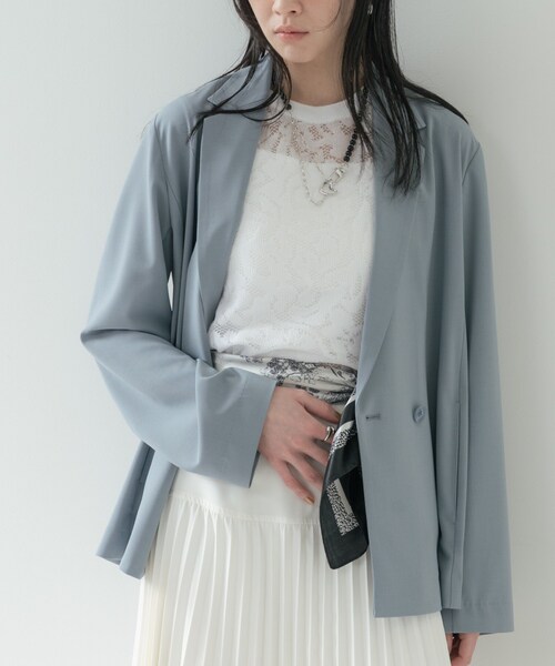 GALLEST（ギャレスト）の「Comfy SET UP｜ダブルブレストイージージャケット【セットアップ対応／通勤／カセット服／接触冷感／UVカット】（テーラードジャケット・レディース・ブラック/ダークグレー/キャメル/ライトブルー・40/38/36）」の12枚目の写真
