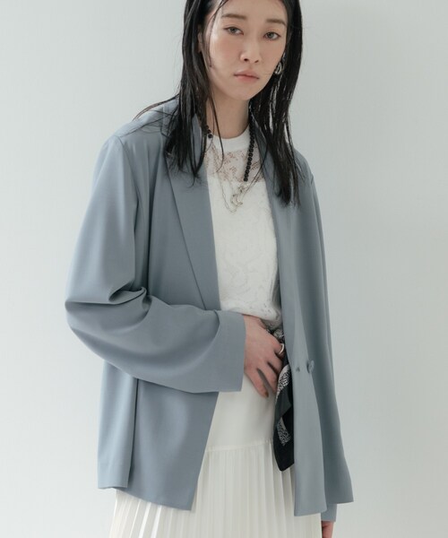 GALLEST（ギャレスト）の「Comfy SET UP｜ダブルブレストイージージャケット【セットアップ対応／通勤／カセット服／接触冷感／UVカット】（テーラードジャケット・レディース・ブラック/ダークグレー/キャメル/ライトブルー・40/38/36）」の16枚目の写真