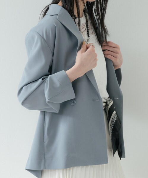 GALLEST（ギャレスト）の「Comfy SET UP｜ダブルブレストイージージャケット【セットアップ対応／通勤／カセット服／接触冷感／UVカット】（テーラードジャケット・レディース・ブラック/ダークグレー/キャメル/ライトブルー・40/38/36）」の17枚目の写真
