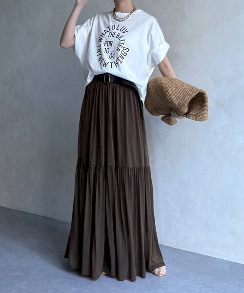 DouDou（ドゥドゥ）の「サークルロゴTEE（Tシャツ/カットソー・レディース・チャコールグレー/オフホワイト/ブラウン・FREE）」の6枚目の写真