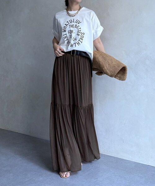 DouDou（ドゥドゥ）の「サークルロゴTEE（Tシャツ/カットソー・レディース・チャコールグレー/オフホワイト/ブラウン・FREE）」の7枚目の写真