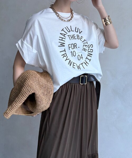 DouDou（ドゥドゥ）の「サークルロゴTEE（Tシャツ/カットソー・レディース・チャコールグレー/オフホワイト/ブラウン・FREE）」の9枚目の写真