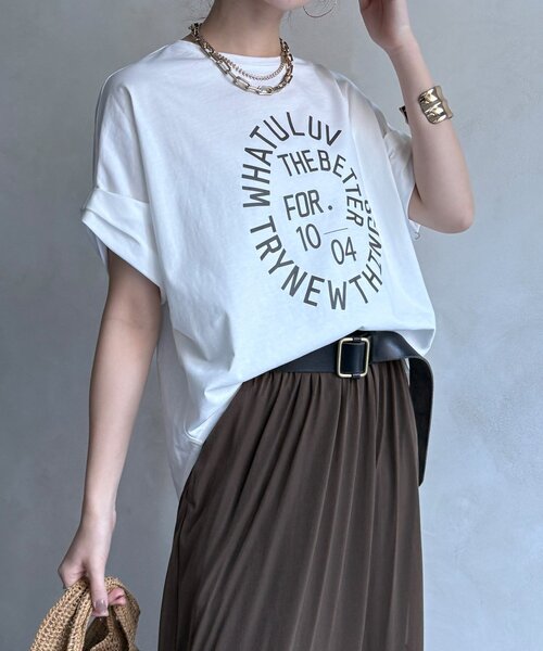 DouDou（ドゥドゥ）の「サークルロゴTEE（Tシャツ/カットソー・レディース・チャコールグレー/オフホワイト/ブラウン・FREE）」の11枚目の写真