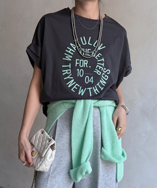 DouDou（ドゥドゥ）の「サークルロゴTEE（Tシャツ/カットソー・レディース・チャコールグレー/オフホワイト/ブラウン・FREE）」の18枚目の写真