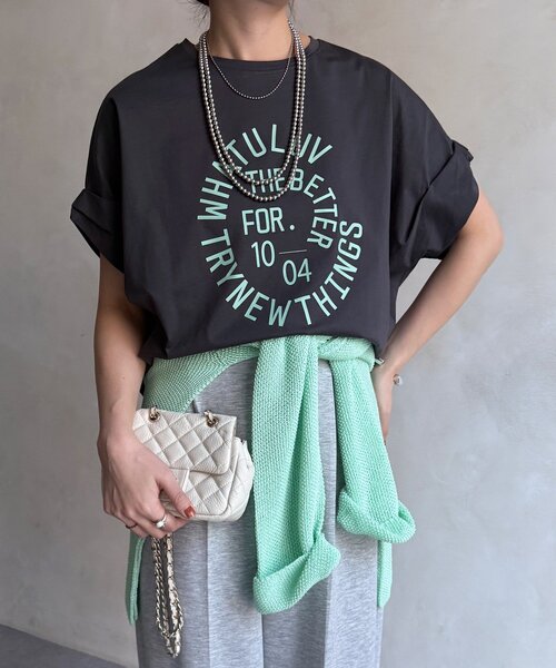 DouDou（ドゥドゥ）の「サークルロゴTEE（Tシャツ/カットソー・レディース・チャコールグレー/オフホワイト/ブラウン・FREE）」の19枚目の写真