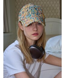 ALLINCOMPLETE（オールインコンプリート）の「ラウンドロゴツイードボールキャップ（イエロー＆ブルー＆ネイビー＆オレンジ）（キャップ）」